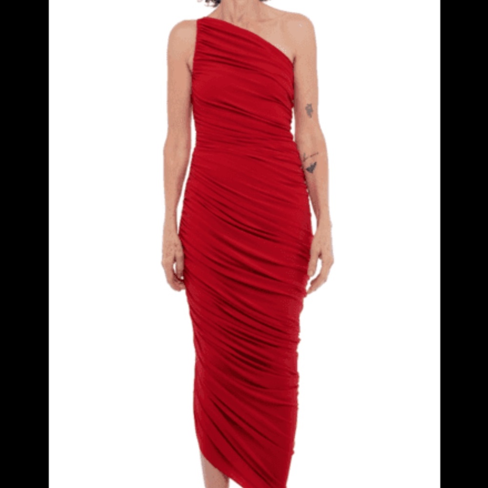 Norma Kamali Diana Jersey One Shoulder Midi Dress, Red, Size L40